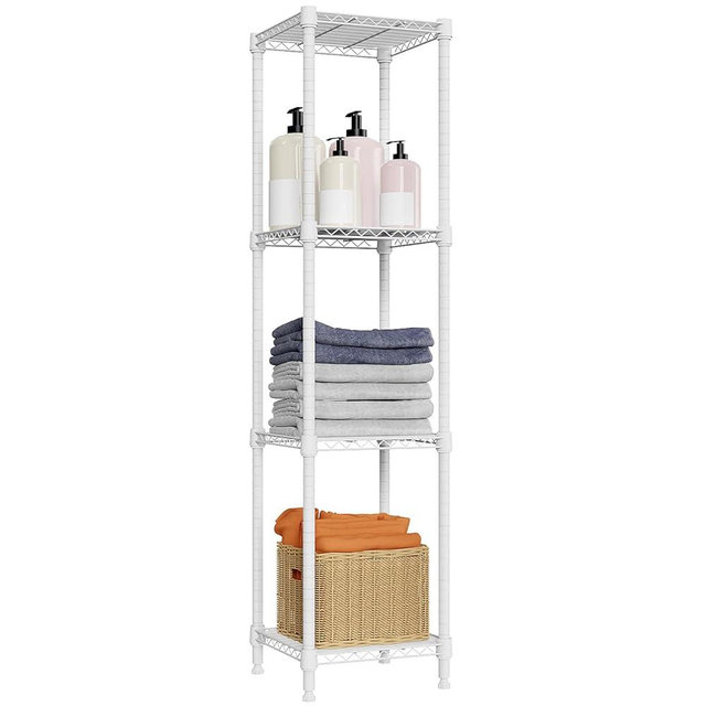 MZG 480 lbs Storage Shelves 4 Tier Shelving Units for Storage, Wire Shelving Unit for Closet, Adjustable Shelves for Bathroom Steel Organizer Wire Rack, White 11.8" D x 11.8" W x 47.3" H