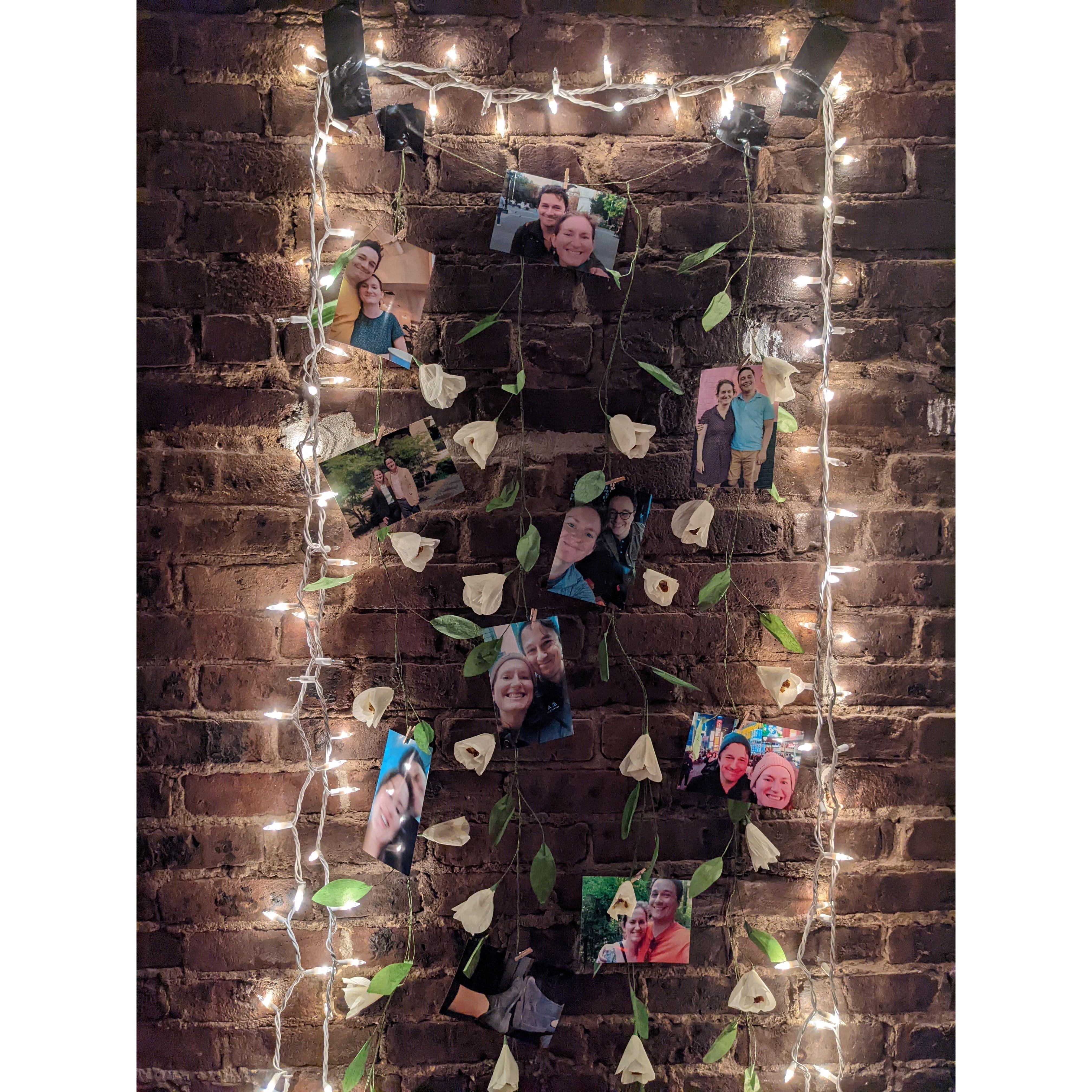 A creative display Guy made Elizabeth as a backdrop for when he proposed.