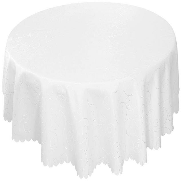 EcoSol Designs Microfiber Damask Tablecloth, Wrinkle-Free & Stain Resistant (60" Diameter, Round, White) Swirls