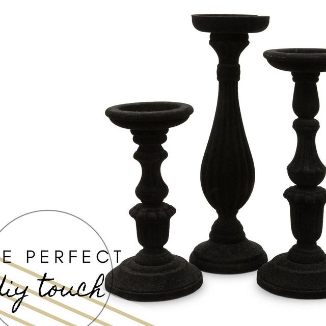Set of 3 Black Spindle Candle Holders -...
