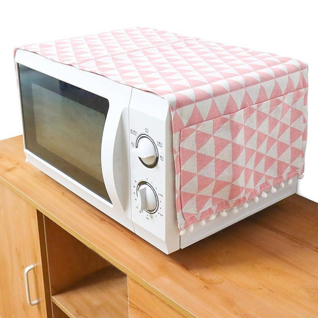 YETOOME Microwave Oven Cover Dustproof Cotton Machine Protector Decorative Kitchen Appliance Cover with Side Storage Pockets (11.8 x 35.4 Inch, Pink Triangle)