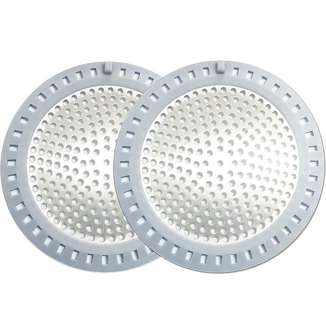 Seatery 2PCS Shower Drain Hair Catcher/Strainer/Cover/Filter/Trap, Bathtub Hair Catcher, Hair Stopper for Shower Stall Drain/Bathroom Floor Drain, Stainless Steel and Silicone Drain Shield