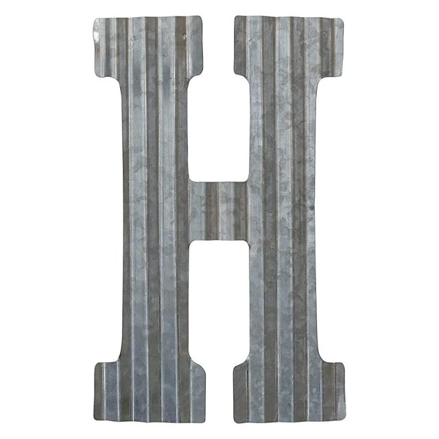 COLLECTIVE HOME - 12" Metal Letter Wall Decor, Galvanized Steel Numbers, Rustic Hanging Decor Symbols, Corrugated Metal Decoration, House Number (H)
