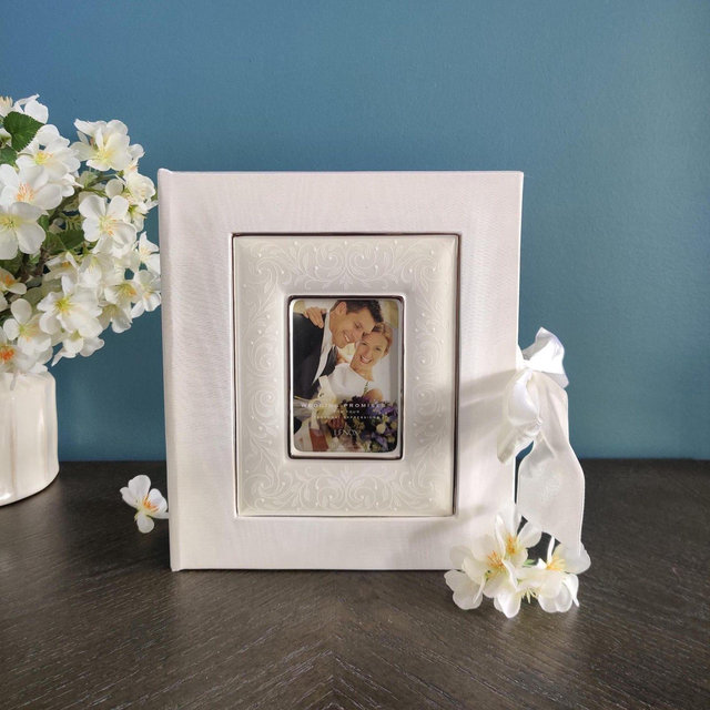 Lenox Wedding Promises Photo Album, White Fabric Cover, Holds 80 Pictures