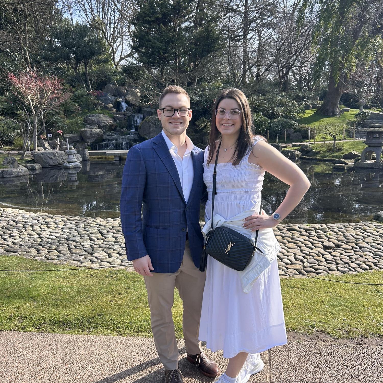 30 seconds before Dylan proposed, Ariana (unknowingly) asked the engagement photographer for a picture in Kyoto Garden. Our last picture as boyfriend and girlfriend!