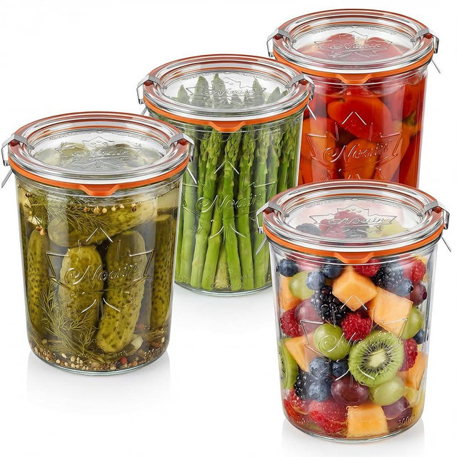 Pifeea 27 oz Glass Canning Jars, 4 Pack Wide Mouth Airtight Sourdough Starter & Fermentation Jars with Clamp Lids, 800ml for Pickles, Yogurt & Pantry Storage