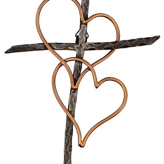 Old River Outdoors Entwined Hearts Decorative Metal Wall Cross - Joined Two Hearts, One Love Promises Kept