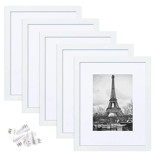 upsimples 8x10 Picture Frame Set of 5,Display Pictures 5x7 with Mat or 8x10 Without Mat,Wall Gallery Photo Frames,White