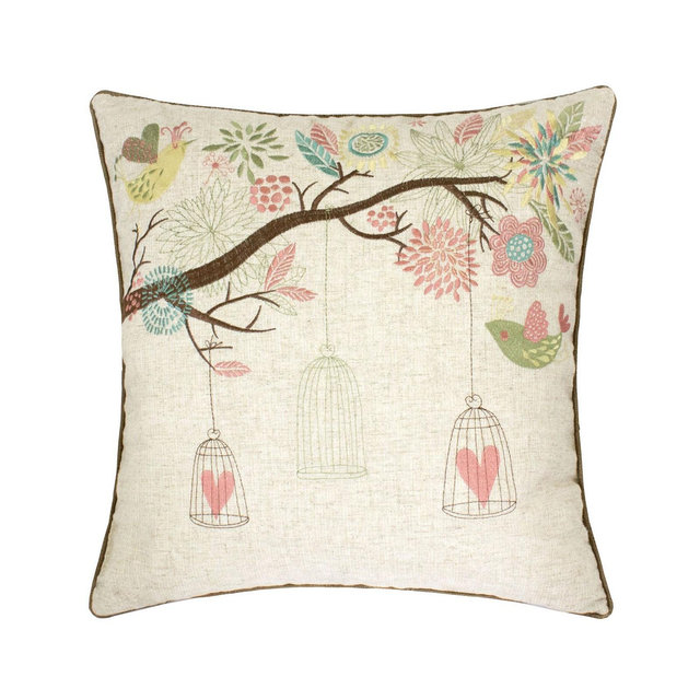 Homey Cozy Lilly Embroidered Linen Decorative Pillow, 20" x 20"