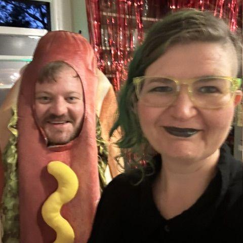 Halloween party: A witch and a hotdog. October 21st, 2023.