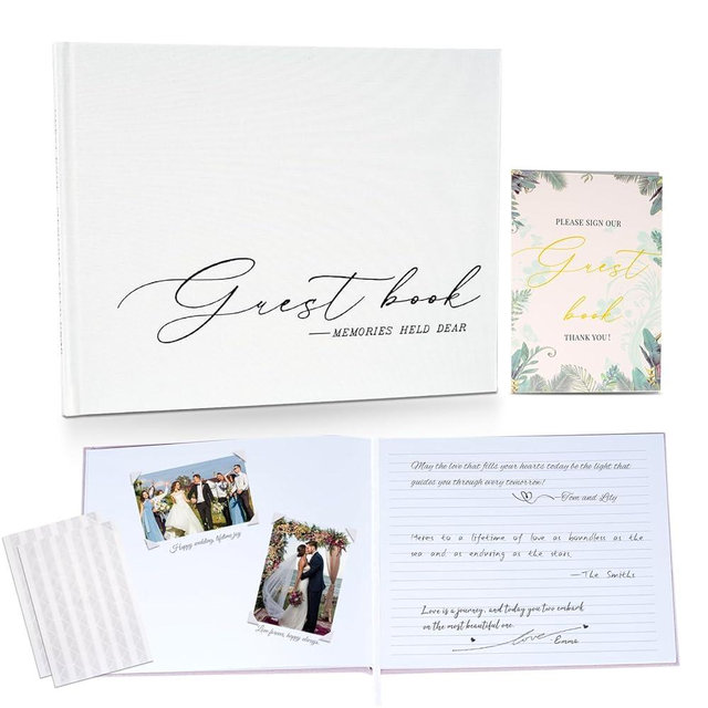 KEWINTANT Wedding Guest Book with Elegant Linen Cover for Reception & Baby Shower Party - 100 Pages for Polaroid Photos & Signatures with Please Sign Card