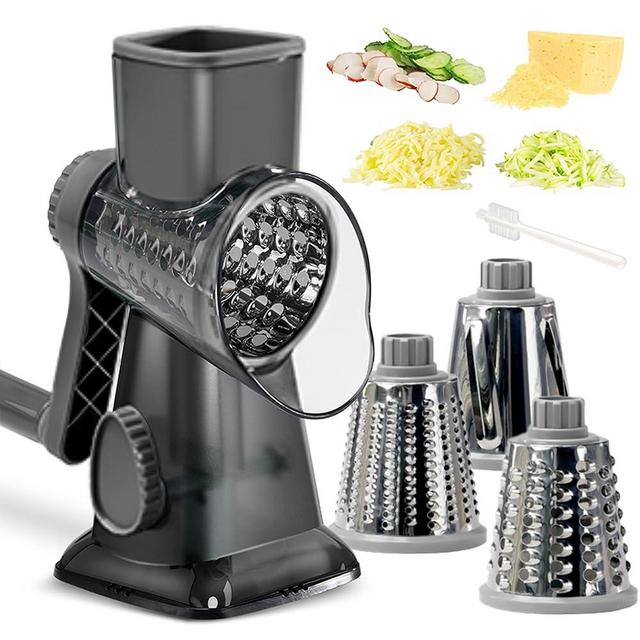 EDEFISY Cheese Grater Hand Crank Rotary Vegetables Shredder with Handle, 3-in-1 Graters with Interchangeable Blades and Strong Suction Base Multifunctional Slicer for Kitchen