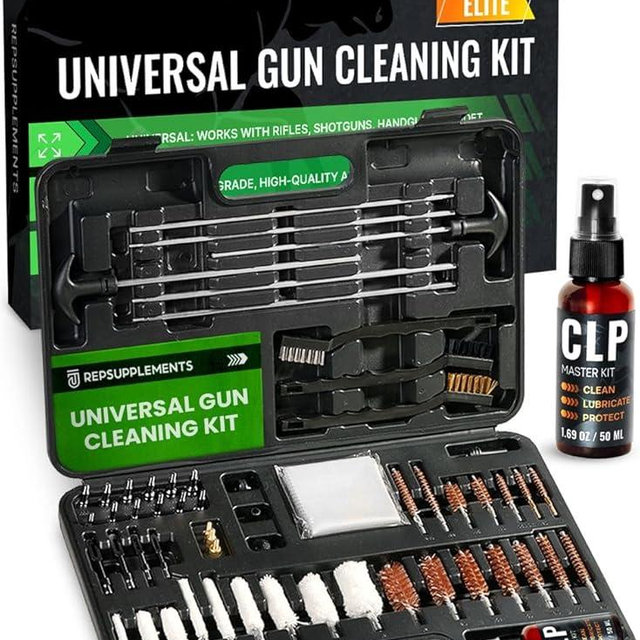 Universal Gun Cleaning Kit for All Guns - Portable Gun Cleaning Kits for Handguns and Rifles, Shotgun, Airsoft - Incl. Stainless Steel Rods, Brass Jags, Gun Cleaning Patches, Cleaning Swabs