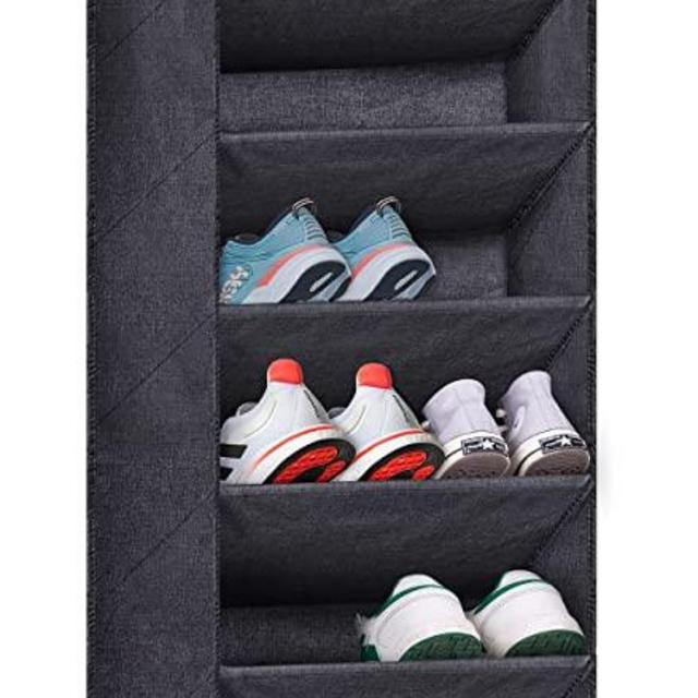 SLEEPING LAMB Over The Door Shoe Organizer for Closet with Large Deep Pockets, Narrow Shoe Rack for Door Hanging Boots Storage, Black