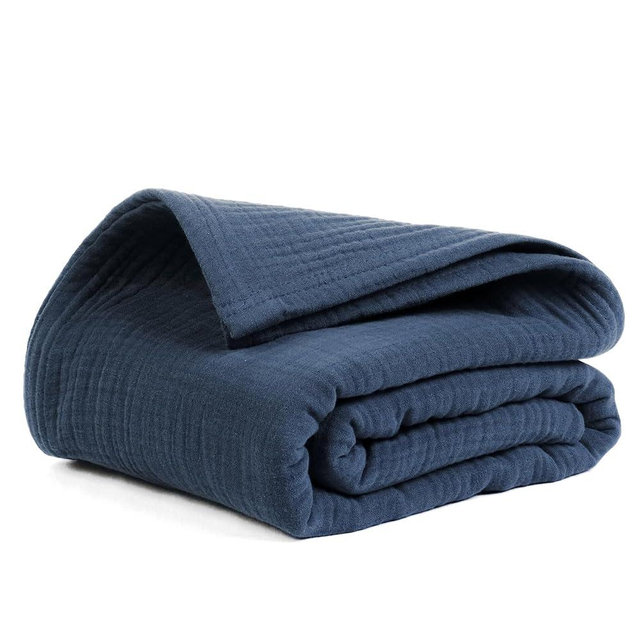 Salt Earth 100% Cotton Muslin Blanket, Gauze Blanket 80"X90" Queen, 4 Layered for Couch, Bed, Living Room,Lightweight & All Seasons Blankets & Throws, Easy to wash,Nature & Skin Friendly (Dress Blue)