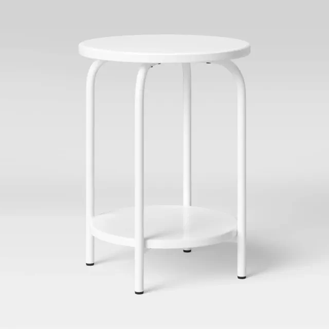 Metal Kids' Nightstand White - Pillowfort™: Bedside Table with Shelving, Recyclable Metal, Round Shape