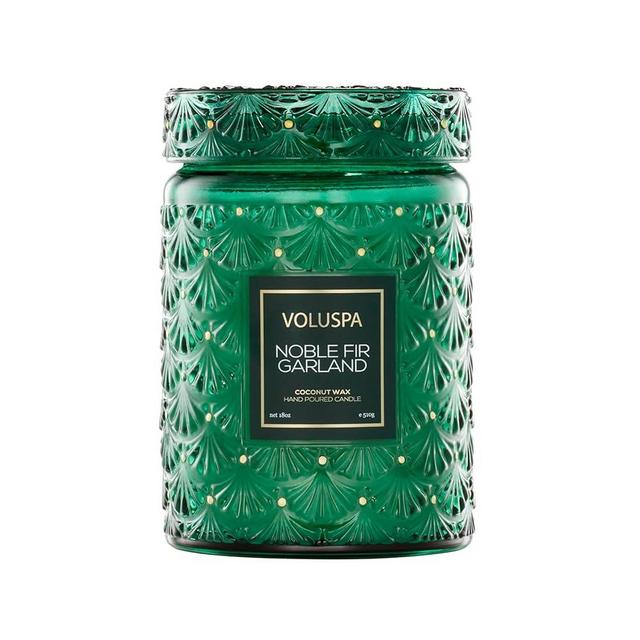 Voluspa Noble Fir Garland, Large Candle Jar, 18oz, Coconut Wax Blend, Christmas Scented Candles for Home, 100 Hour Burn Time, Poured in The USA