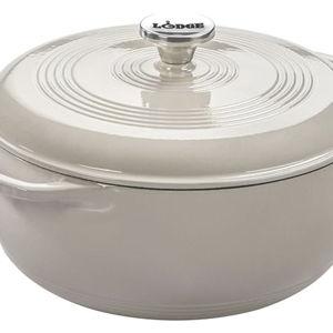 Lodge Essential Enamel Cast Iron Dutch Oven - Perfect for Bread Baking, Braising, Marinating & Slow Cooking - Features Moisture-Sealing Lid & Dual Handles - Kitchen Essentials - 6 Quarts - Oyster White