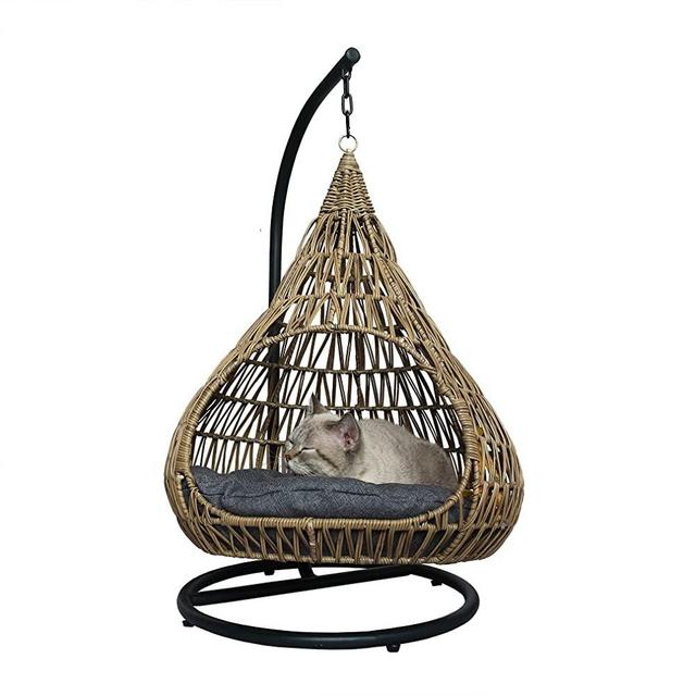 B.U.STYLE Luxury Pet Swing for Cats, Dogs, Medium Animals, Nice Design/ Inside Used with Stand, KD Stand, and Natural Soft Cushion, Teardrop Shape, Natural