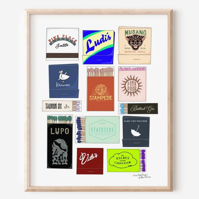 Seattle Matchbook Print, Colorful Wall Art, Seattle Poster, Seattle Washington Wall Art
