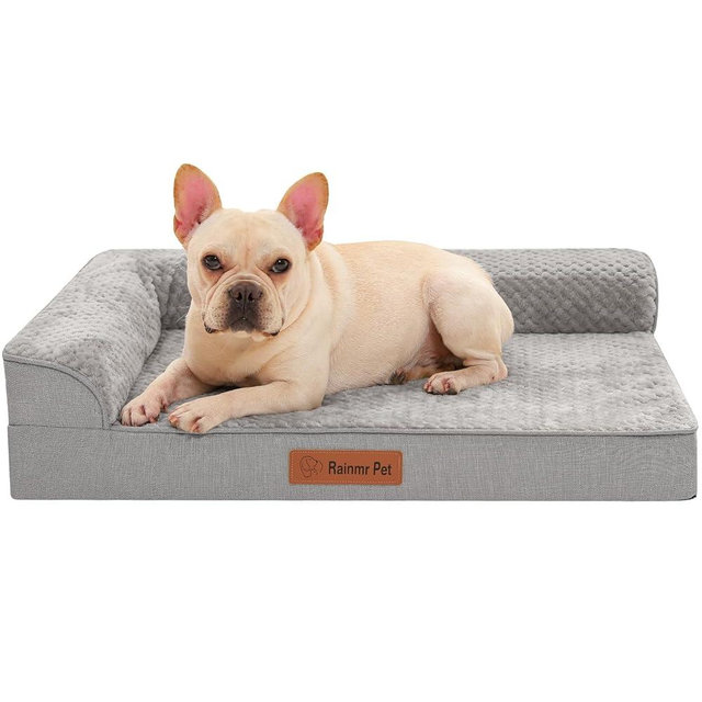 Rainmr Orthopedic Dog Bed for Small and Medium Dogs, Memory Foam Pet Bed with Washable Removable Cover, Nonskid Bottom, Waterproof, for Indoor, Outdoor, Crate ＆ Car Use, 30x20x6 Inches, Light Grey
