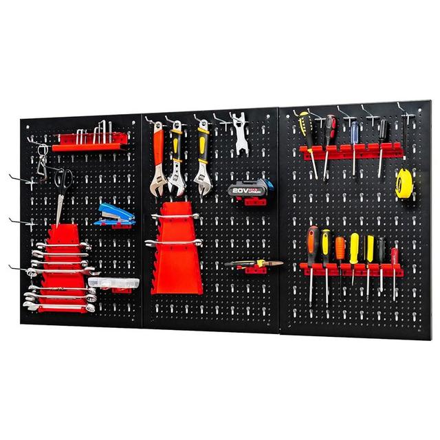 S AFSTAR Pegboard Wall Organizer, 48” Wide Garage Tool Pegboard w/ 216 Hang Holes, Drill Bit Rack, Wrench Racks, Tool Holders, Pegboard Hooks, Wall-Mounted Tool Pegboard Panels for Warehouse Garage