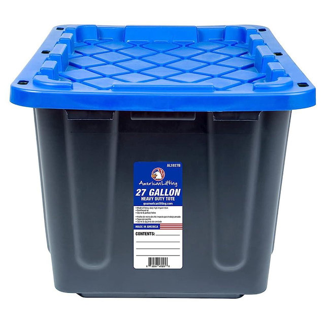 American Lifting 27-Gallon Storage Containers - Tough with Lids Durable Stackable - Keep Your Belongings Safe and Organized - (4 Pack - Blue)