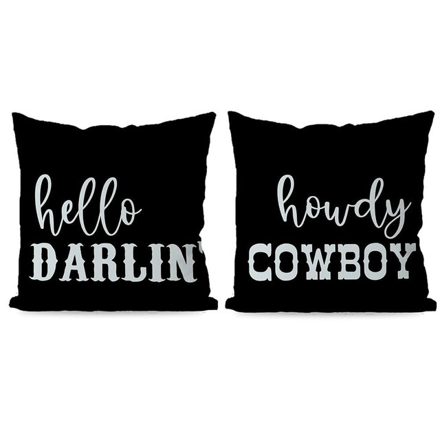 KEUSPI Western Pillows Covers, Western Home Decor,Western Throw Pillow Covers 24x24, Western Pillow Cases, Cowboy Couple Gifts,Set of 2(Black)