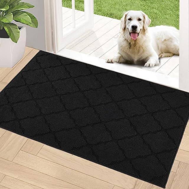 Timo Indoor Doormat, Front Door Mat 20"x32" Absorbent Rubber Backing Non Slip Door Mats, Machine Washable Resist Dirt Low Profile Rugs for Entryway, Dog Door Mat for Muddy Wet Shoes and Paws, Black