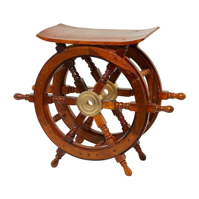Deco 79 Wood Side End Accent Table End Table with Ship Wheel Sides, Side Table 24" x 12" x 20", Brown