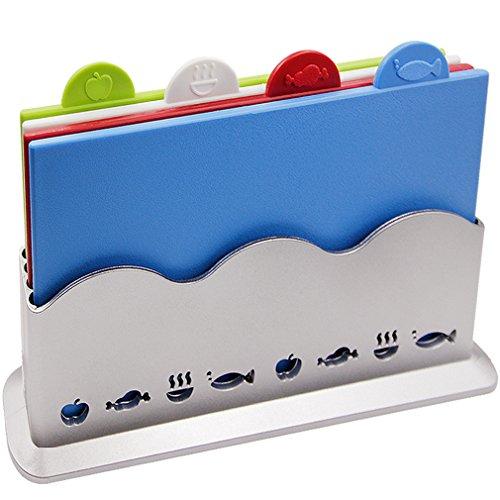 Index Color-Coded Cutting Boards Set with Holder for Kitchen Plastic Dishwasher Safe