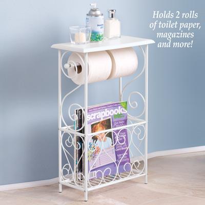 Bathroom Toilet Paper Holder Storage Magazine Basket Table