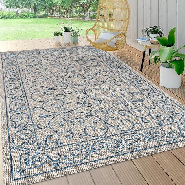 JONATHAN Y SMB106C-5 Charleston Vintage Filigree Textured Weave Indoor/Outdoor Gray/Navy 5 ft. x 8 ft. Area-Rug, Classic,Easy-Cleaning,HighTraffic,LivingRoom,Backyard, Non Shedding