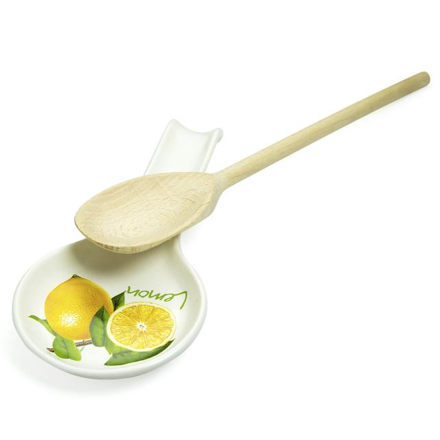 Lemon Spoon Rest Ceramic for Kitchen Stove with Wooden Spoon for Cooking - Unique Kitchen Gift Set for Cooking Lover