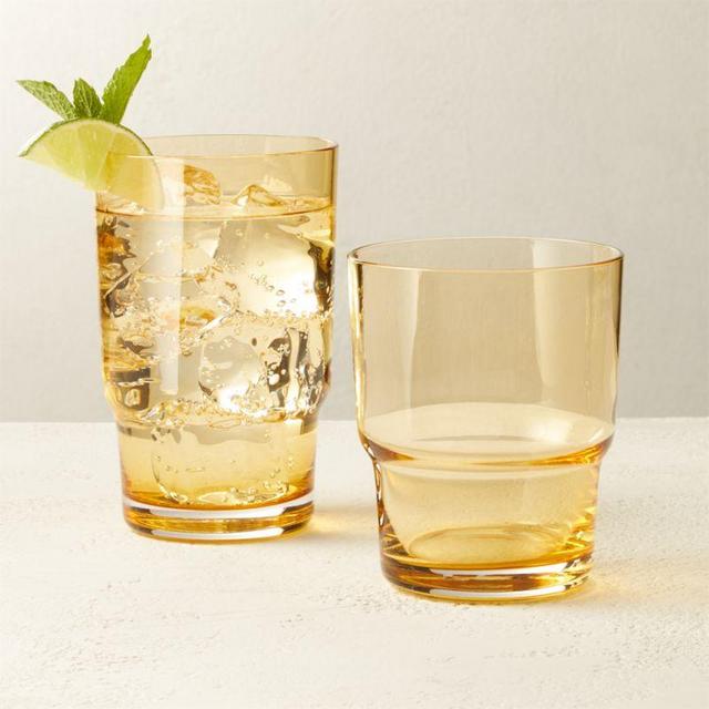 Whitney Amber Double Old Fashioned Glass