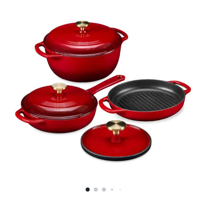 Best Choice Products - 6-Piece Enameled Cast Iron Cookware Set - Red