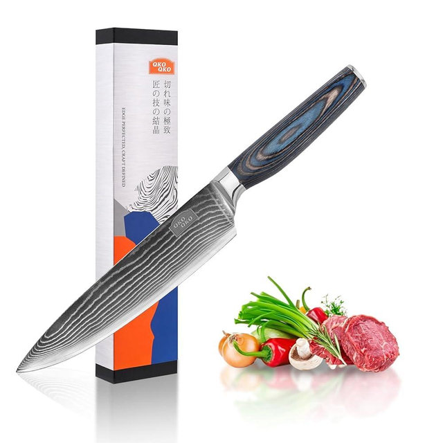 Damascus Chef Knife, 8-Inch Kitchen Knives with VG10 Steel Core, Japanese Chef Knife with Durable Wood Handle - Professional Razor Sharp Cooking Chef Knife for Kitchen with Gift Box