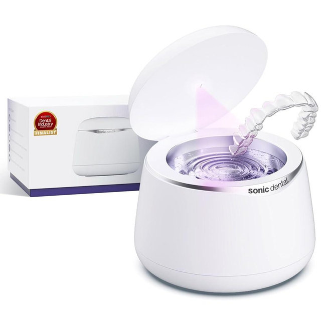 Sonic Pro Dental Cleaning Pod, 43kHz Ultrasonic Retainer Cleaner Machine for Dentures, Mouth Guards, Braces, Toothbrush Heads, Jewelry & All Dental Appliances, FSA/HSA Eligible (Pearl White)