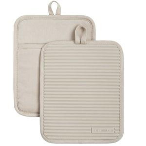 KitchenAid Ribbed Soft Silicone Pot Holder 2-Pack Set, Milkshake Tan, 7"x9"