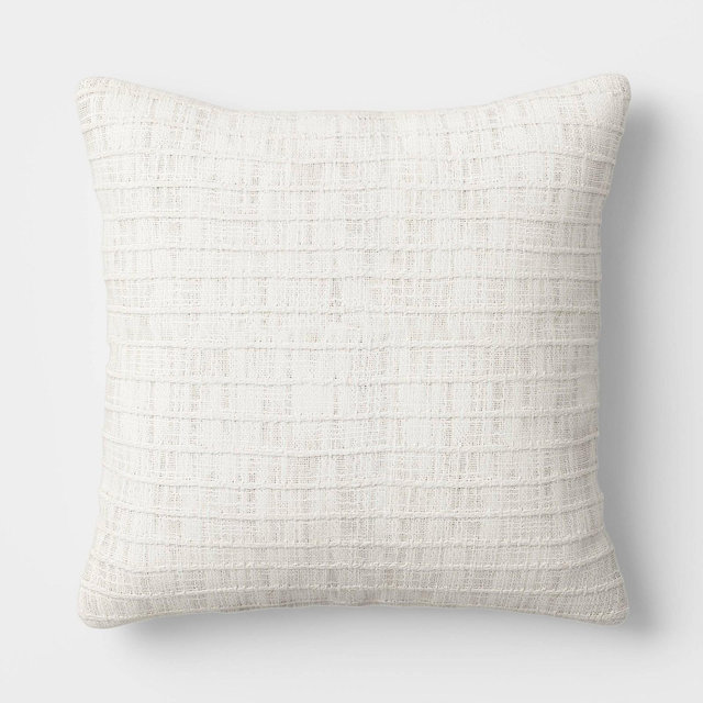 18"x18" Solid Textural Woven Pillow Ivory - Threshold™
