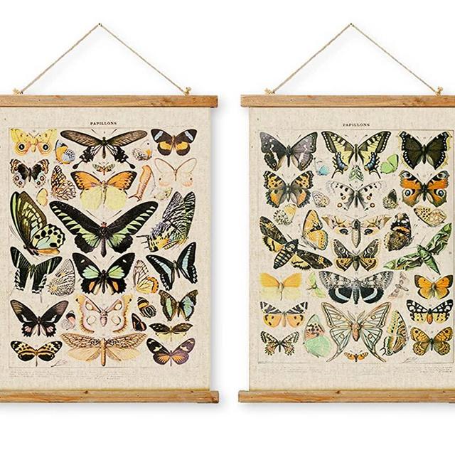Vintage Butterflies Hanging Posters, Decorative Wall Art Prints, Fabric Tapestries With Wood Frames, Ready to Hang