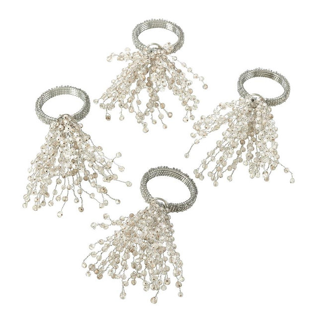 Saro Lifestyle Beaded Burst Design Napkin Ring (Set of 4), Silver