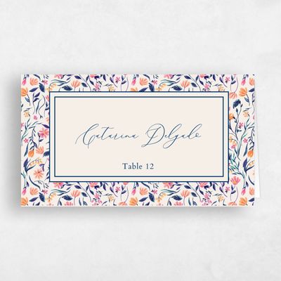 Dark Royal, Beige Wedding Place Card - Ariella