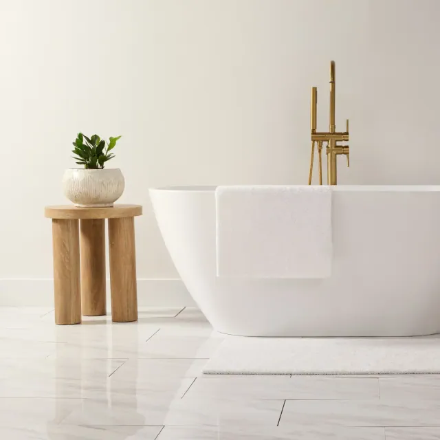Reversible Solid Cotton Bath Mat,Thick Absorbent Luxury Bath Rug, Washable Spa-Inspired Large Hotel Bath Mat - Becky Cameron , White, 24" x 17"