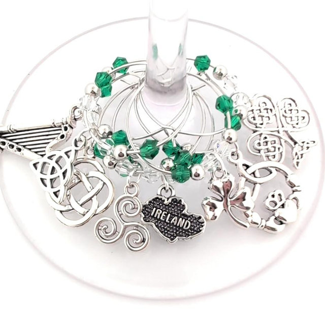 Pixie Wine Charms Irish Celtic Gift, Set of 8 St Patricks Day Glass Markers for Wine Lovers, Party Supplies & Party Favors