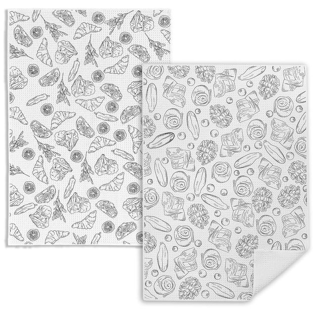 FITIE Bread Kitchen Towels, Gifts for Sourdough Bakers Dish Tea Towels, Trendy French Breakfast Croissant Black and White Decorative Hand Towel for Kitchen Bakery, 16x24 Inch Set of 2