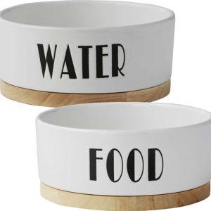 FRISCO Ceramic Dog Water + Food Bowl with Wood Base, 4 cups - Chewy.com