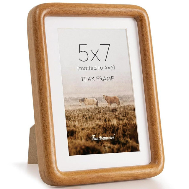 5x7 Picture Frame, Solid Teak Wood Frame with Real Glass, Hard Wood 5 by 7 Photo Frame for Wall & Tabletop Display, 5x7 Picture Frame Matted to 4x6, Natural Teak Color