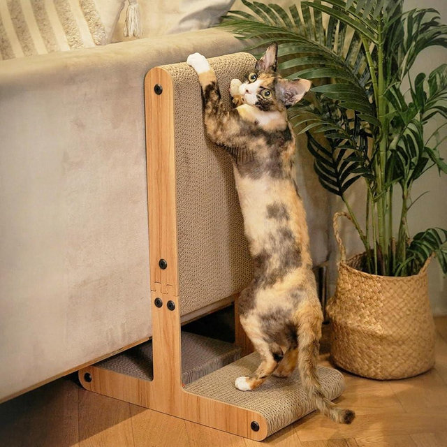 Nekosan Cat Scratcher, T-Shaped Cat Scratcher for Indoor Cats, Double-Sided Cat Furniture Protector, 23.6x16.9x9.6 inch Large, Cardboard Cat Scratcher with Ball Toy
