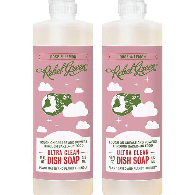 Rebel Green Super Deluxe Dish Soap - Natural Dishwashing Soap - Liquid Dish Detergent - Sustainable Dish Liquid Scented with Rose & Lemon - (16 oz Bottles, 2 Pack)